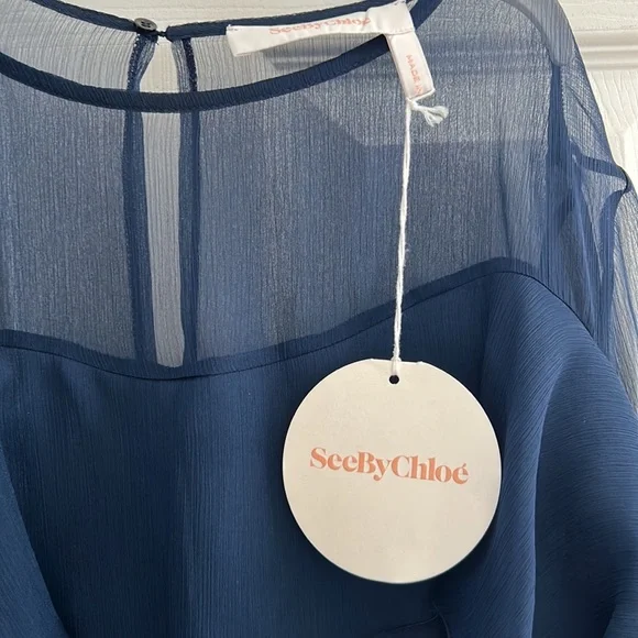 New SeeByChloe Blue Night Georgette Blouse - Picture 2 of 11